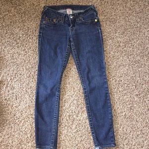 True Religion, super low rise, skinny crop jean
